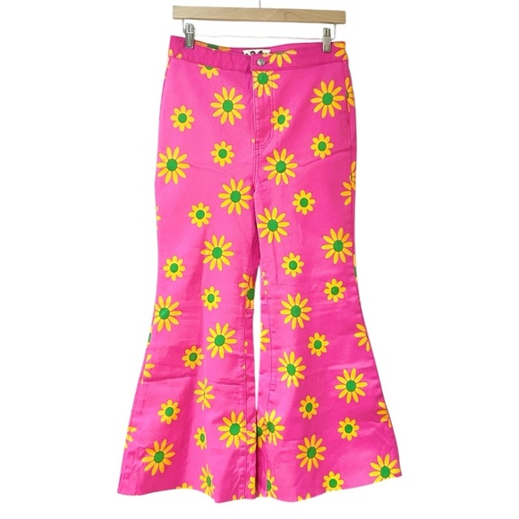 We The Free Youthquake Crop Flare Jeans Sz 31 Floral Print Pink Retro Pants - Picture 4 of 12